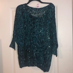 Teal leopard sweater with sequins